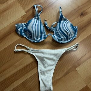 Blue and White Striped Bikini Set